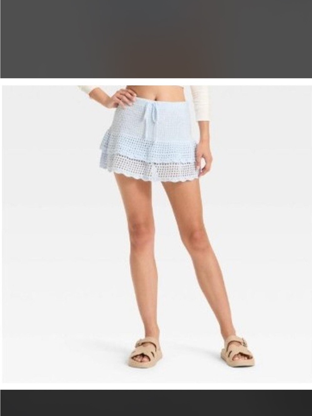 wild fable Light Blue Crochet Tiered Mini Skirt